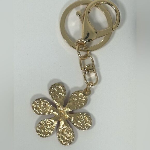 BAG CHARM Gold Tone Purple Crystal Flower Bag Charm Keychain MINT - Picture 4 of 4